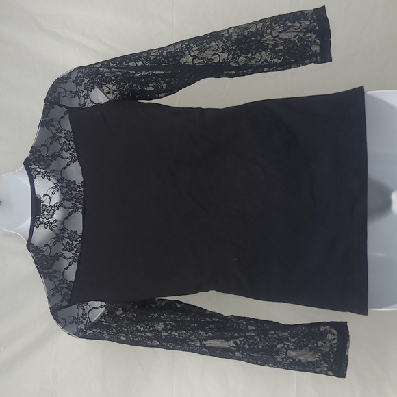 Vintage Y2K Black Gold Lace Beaded Scroll Cross Top Long Sleeve Glam Gothic - Picture 6 of 13